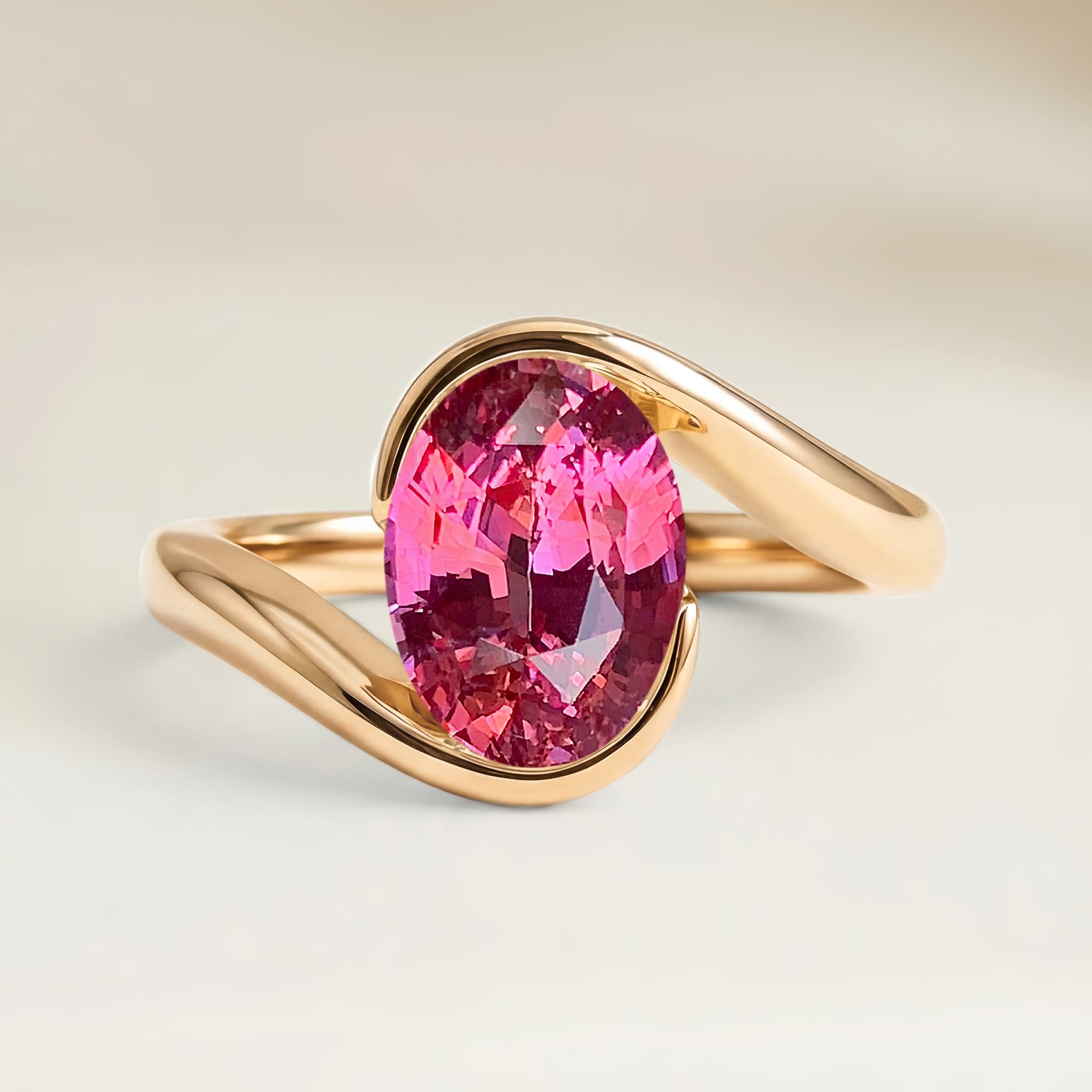 Bague Solitaire Saphir Padparadscha Ovale de 2,51ct — Or Jaune 18k - vue principale