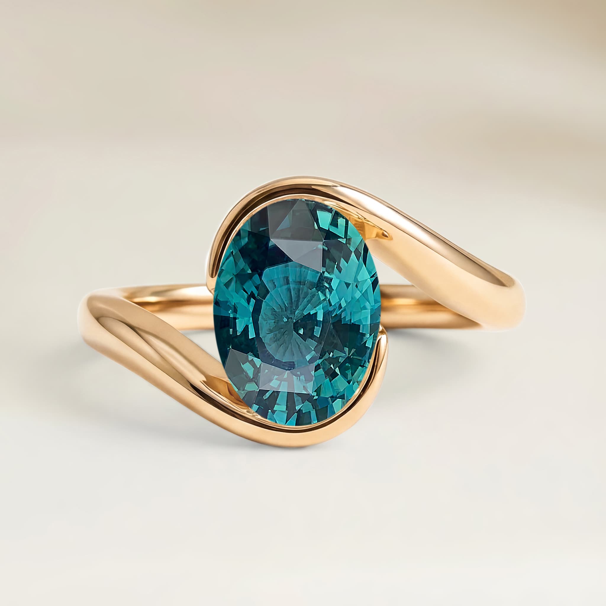 Bague Solitaire Saphir Teal Ovale de 3,05ct — Or Jaune 18k - vue principale