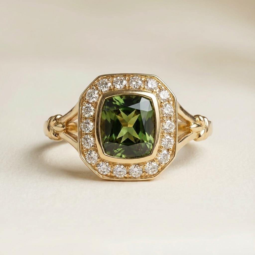 Bague de fiançailles avec un Saphir Vert