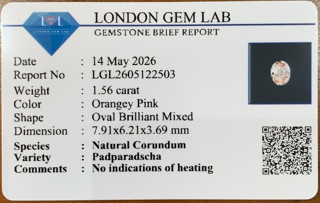 Padparadscha Saphir Oval 1,56 ct — Madagaskar, Unbehandelt