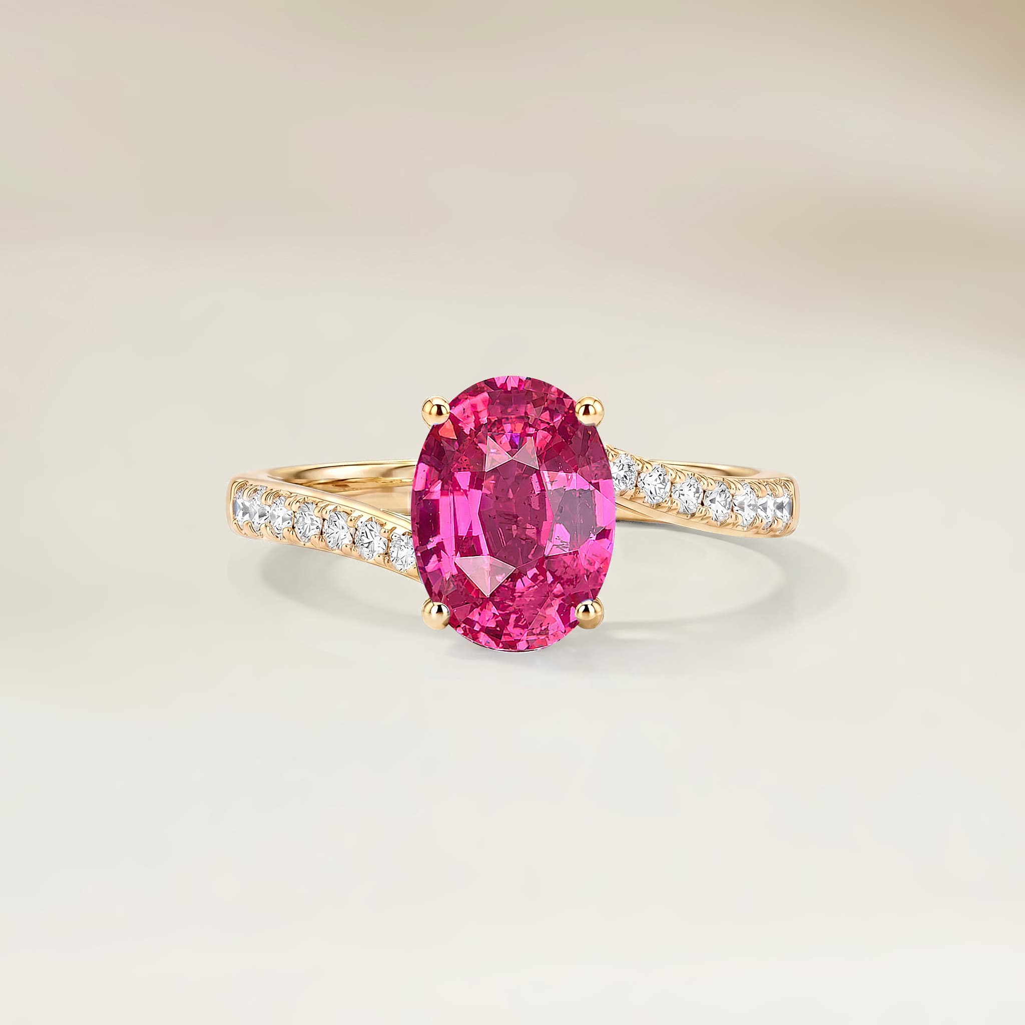 Bague Solitaire Spinelle Rose Ovale de 1,60ct — Or Jaune 18k - vue principale