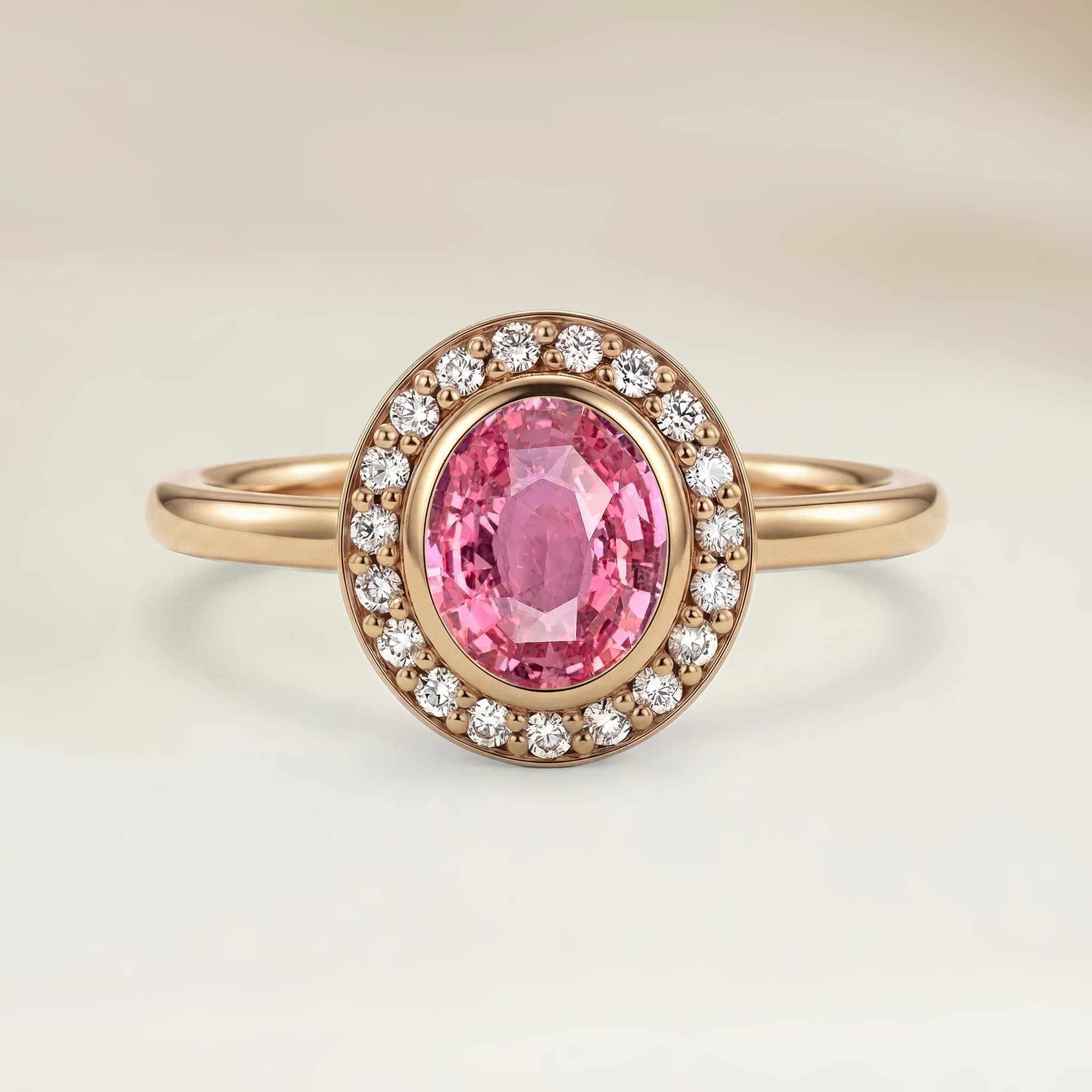 Bague Vintage Saphir Padparadscha Ovale de 1,51ct — Or Jaune 18k - vue principale