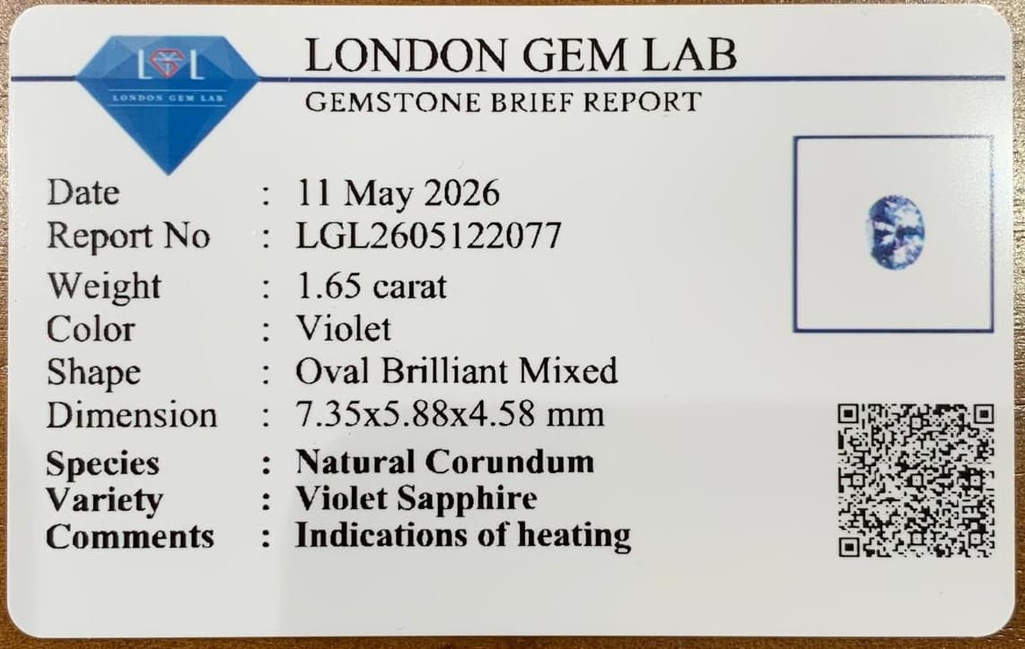 Zafiro Violeta Ovalado de 1,65ct