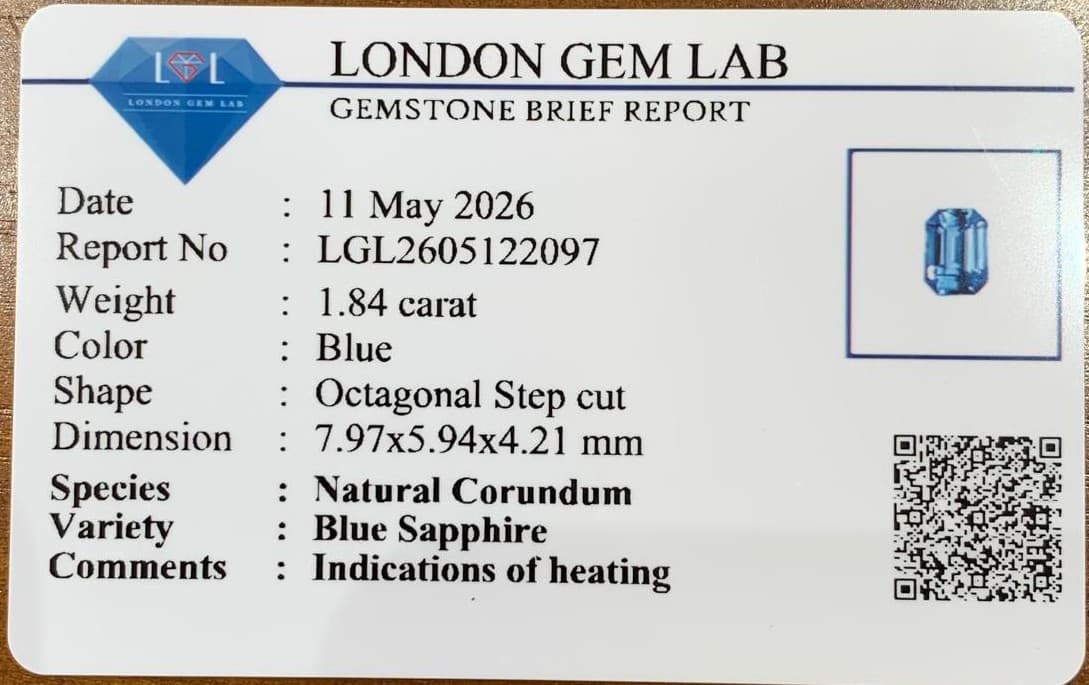 Saphir Bleu Rectangle de 1,84ct