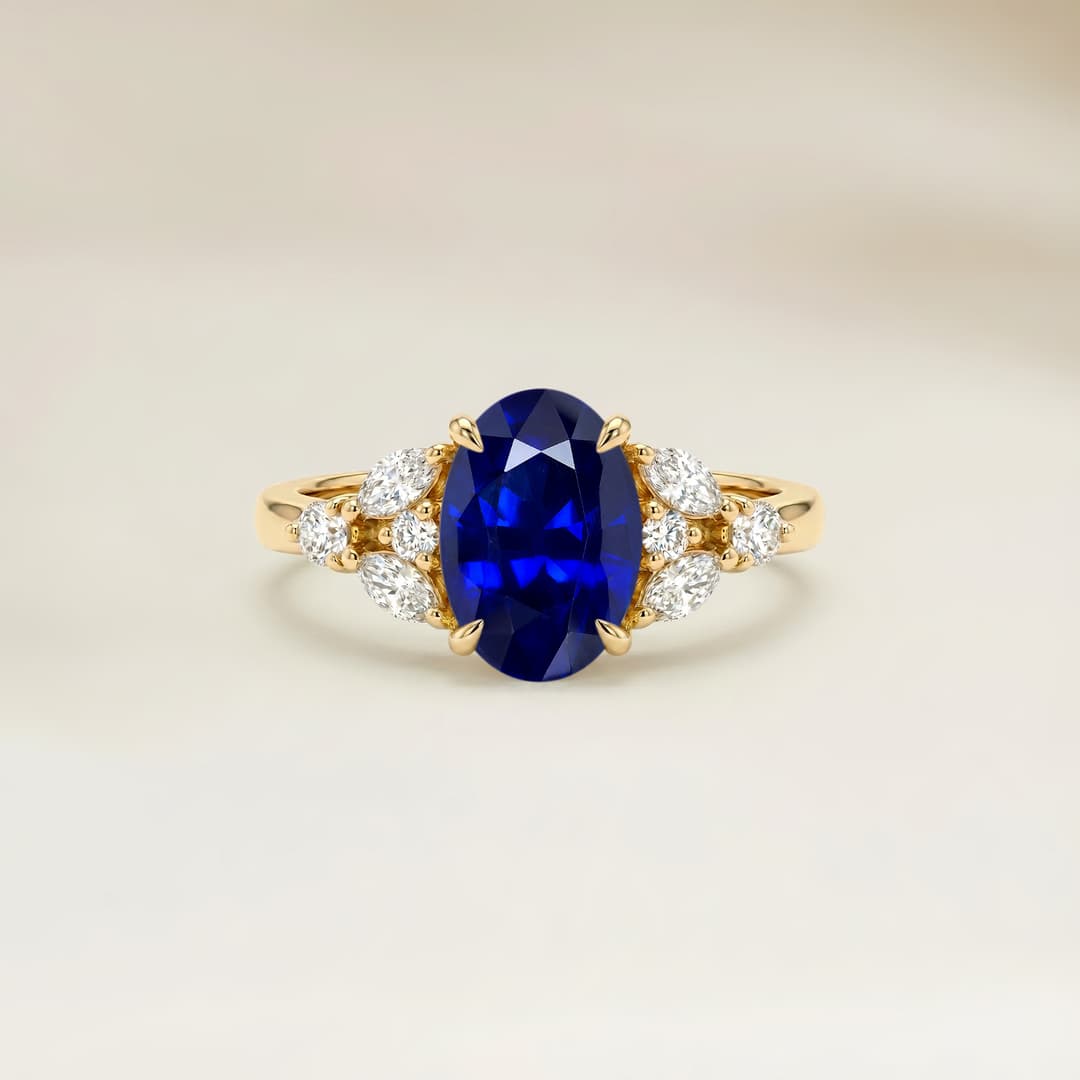 Anillo Floral Zafiro Azul Oval de 1,69ct