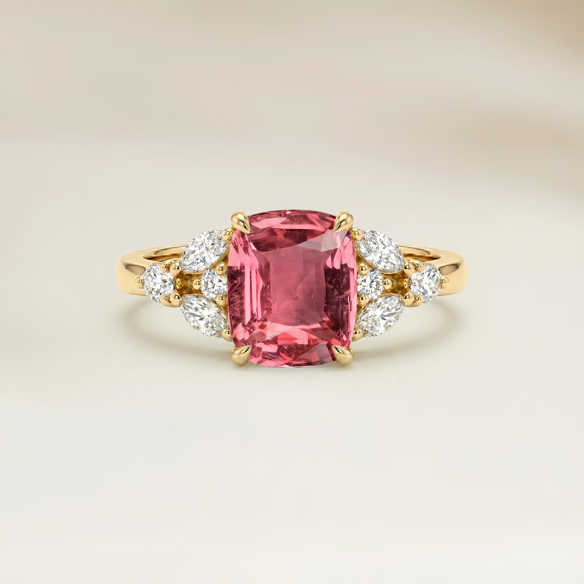 Bague Floral Saphir Padparadscha Coussin de 1,54ct — Or Jaune 18k - vue principale