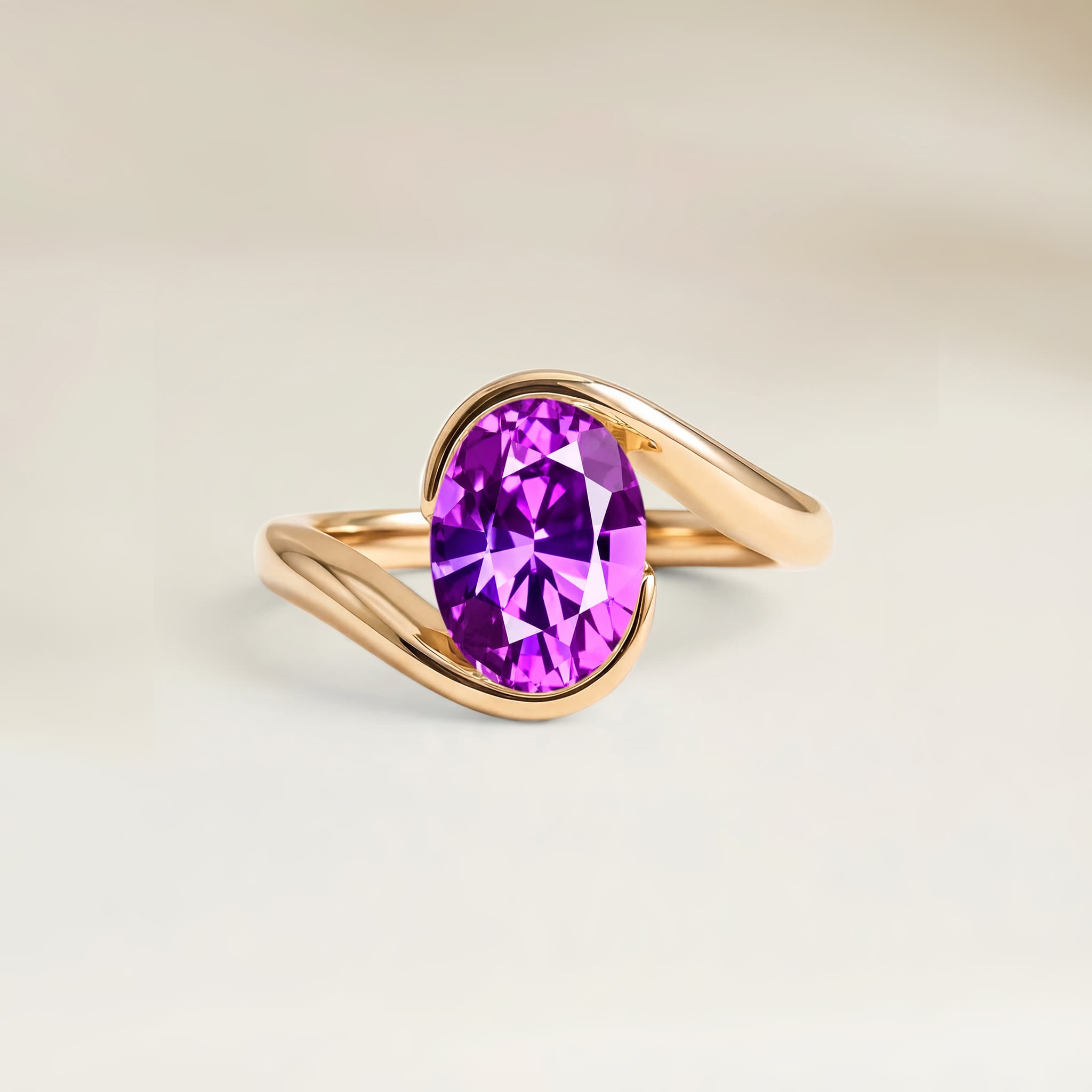Bague Solitaire Saphir Violet Ovale de 1,15ct — Or Jaune 18k - vue principale