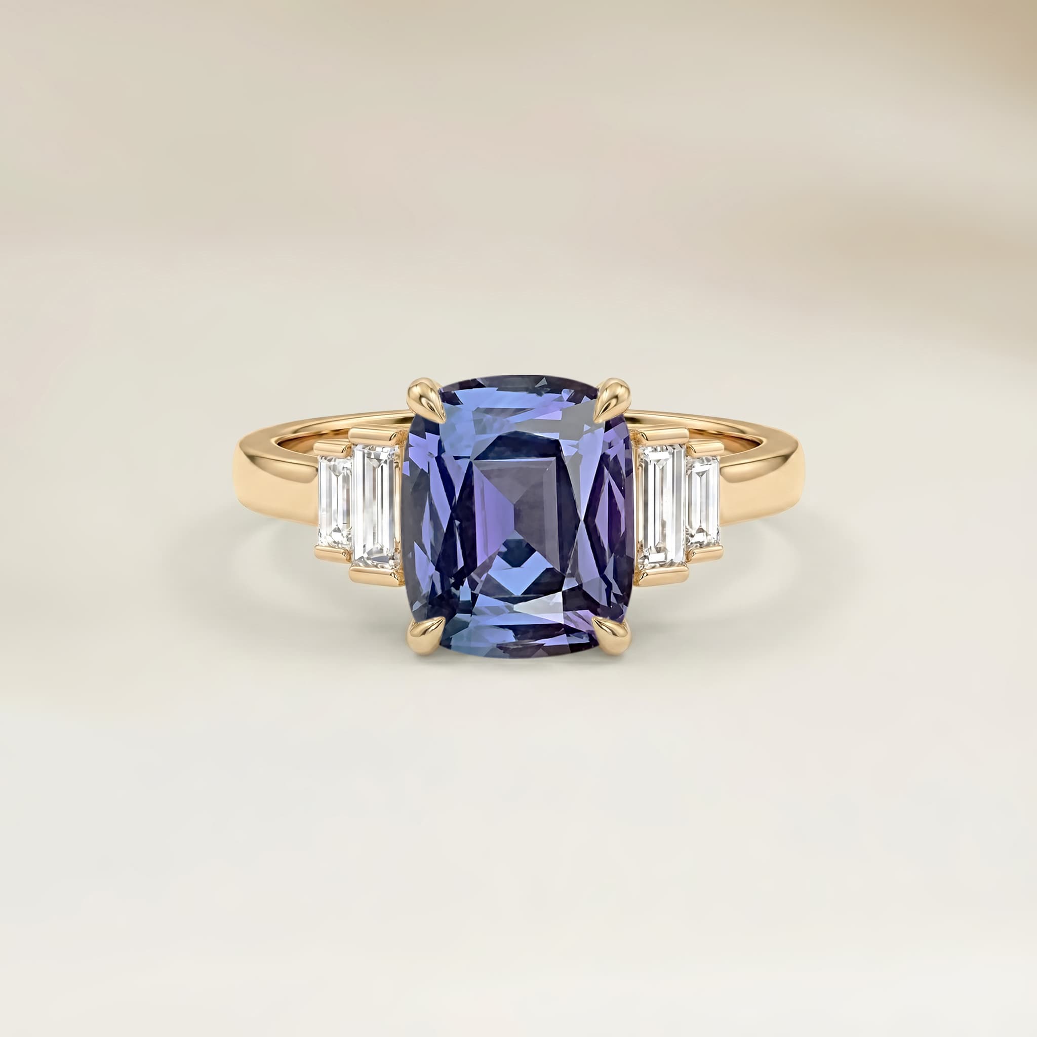 Bague Art Deco Saphir Bicolore Coussin de 1,31ct — Or Jaune 18k - vue principale