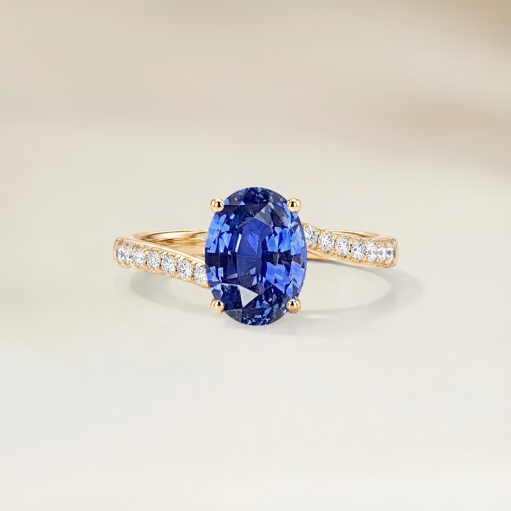 Bague Solitaire Saphir Bleu Ovale de 2,14ct — Or Jaune 18k - vue principale