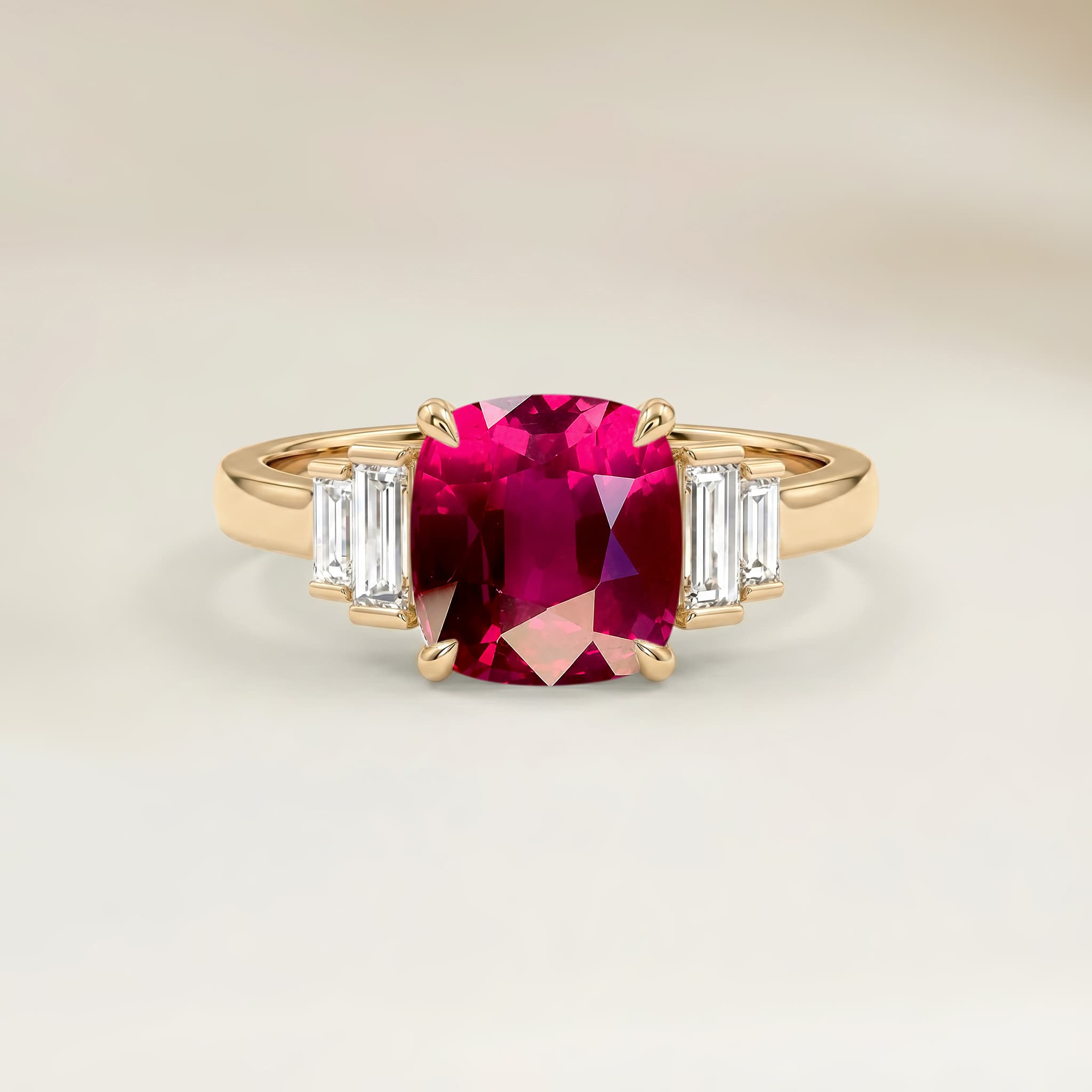 Bague Art Deco Saphir Coussin de 3,02ct — Or Jaune 18k - vue principale