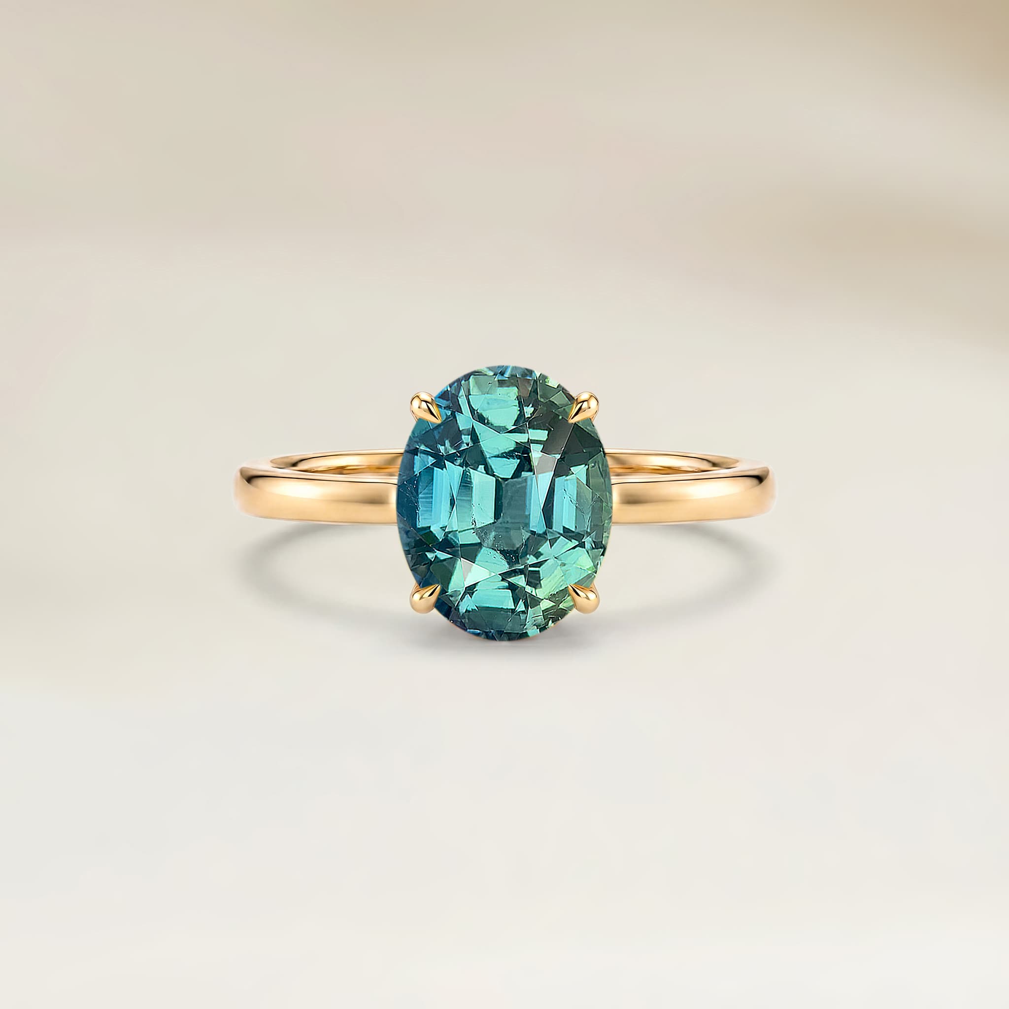 Bague Solitaire Saphir Teal Ovale de 1,28ct — Or Jaune 18k - vue principale