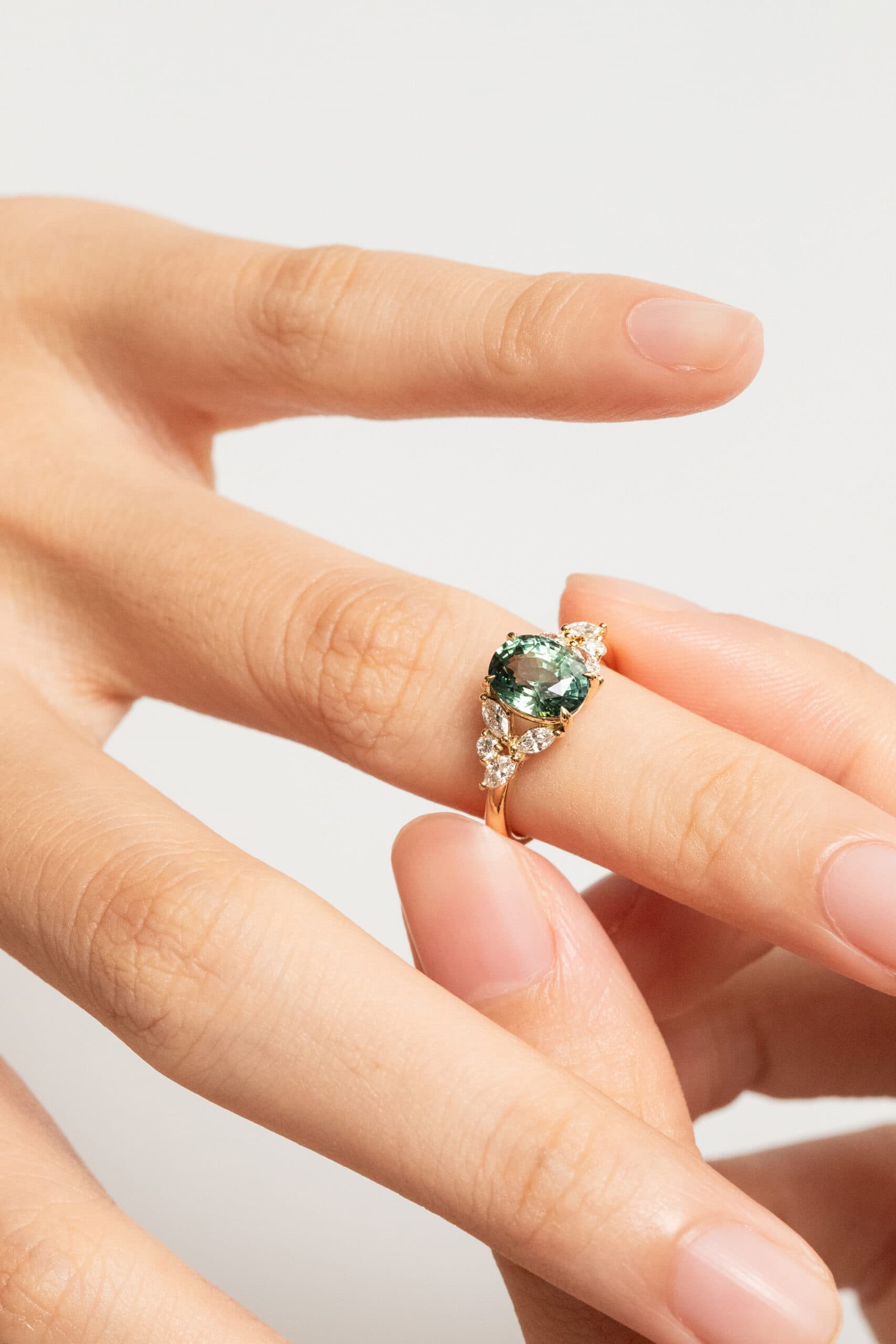 bague fiancailles saphir teal vert