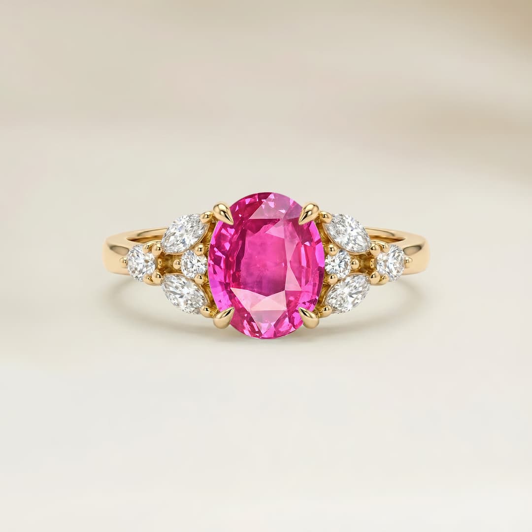 Floraler Ring Ovaler Rosa Saphir 1,02ct