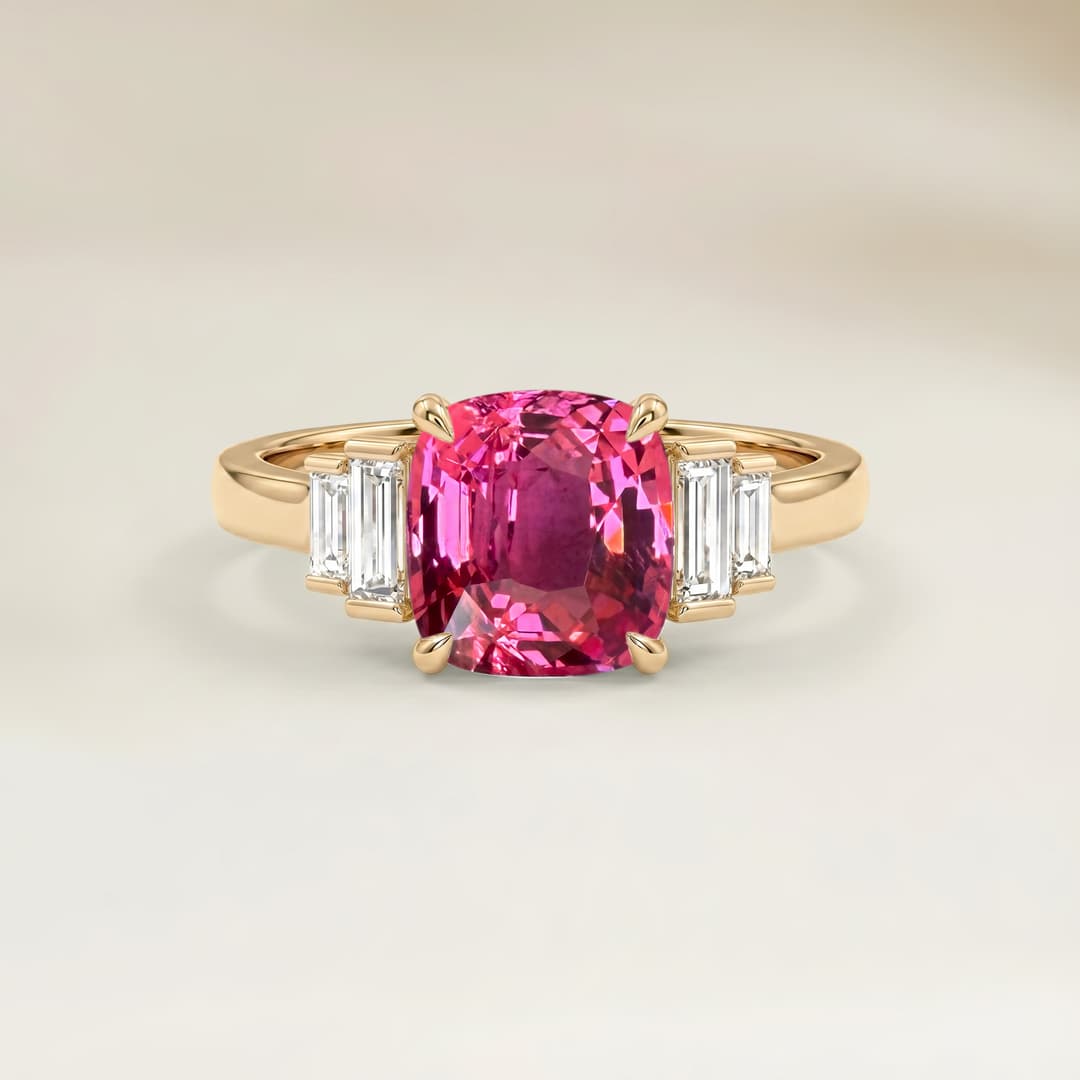 Bague Art Deco Spinelle Rose Coussin de 1,22ct