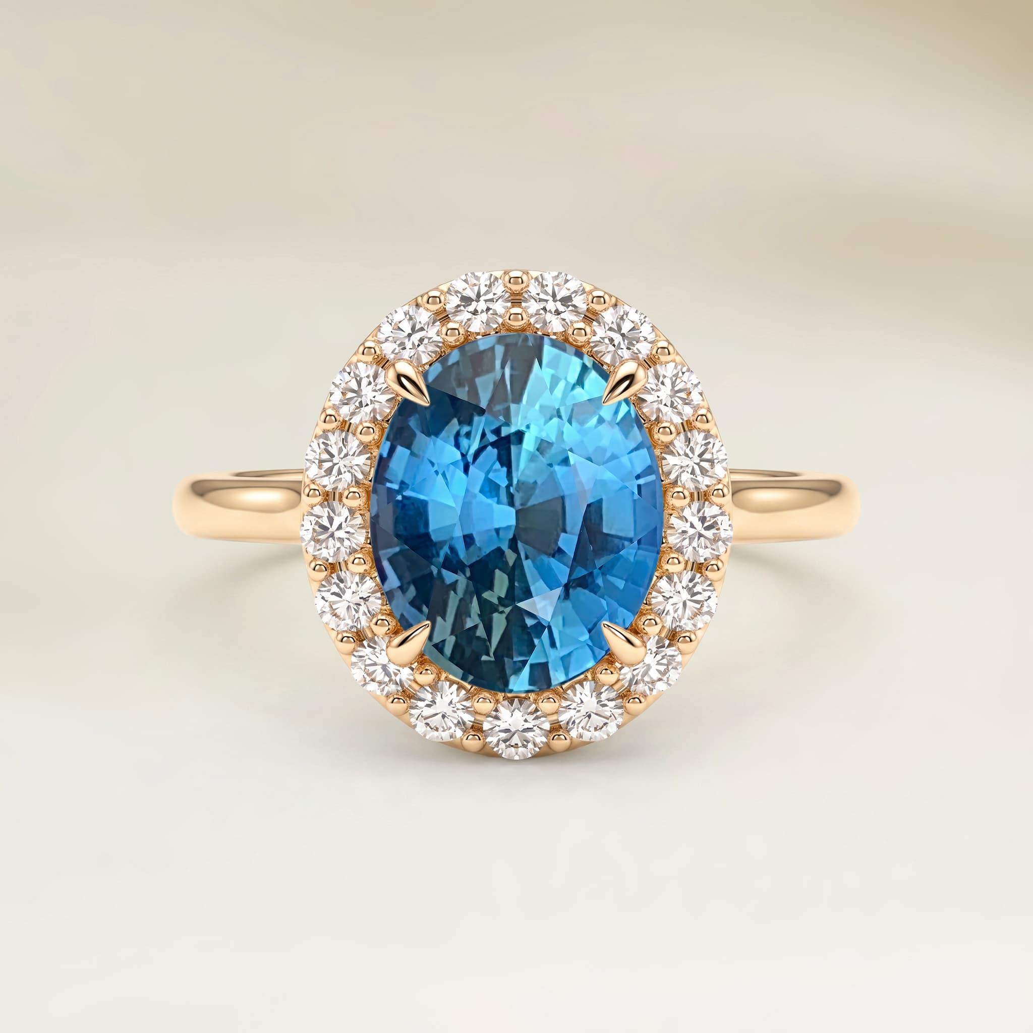 Bague Vintage Saphir Teal Ovale de 1,59ct — Or Jaune 18k - vue principale
