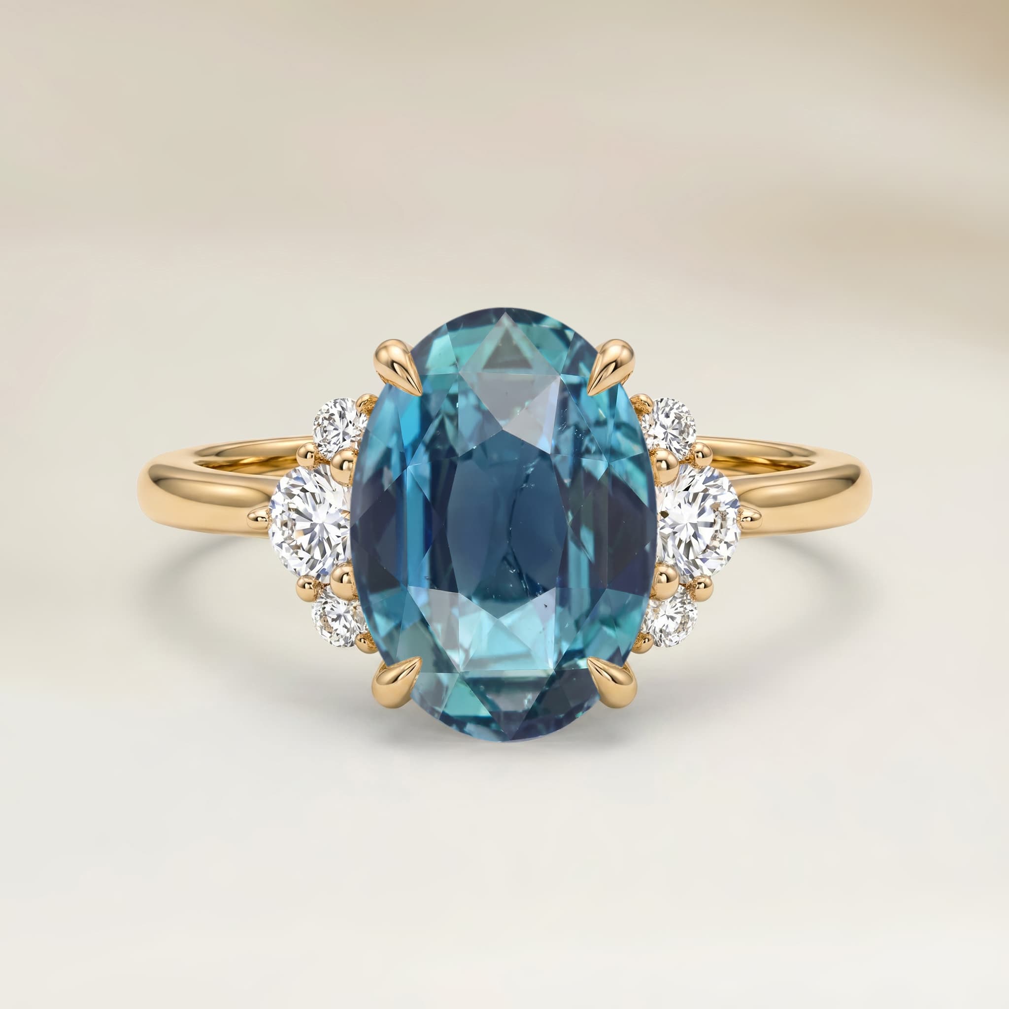 Bague Epaulé Saphir Teal Ovale de 2,01ct — Or Jaune 18k - vue principale