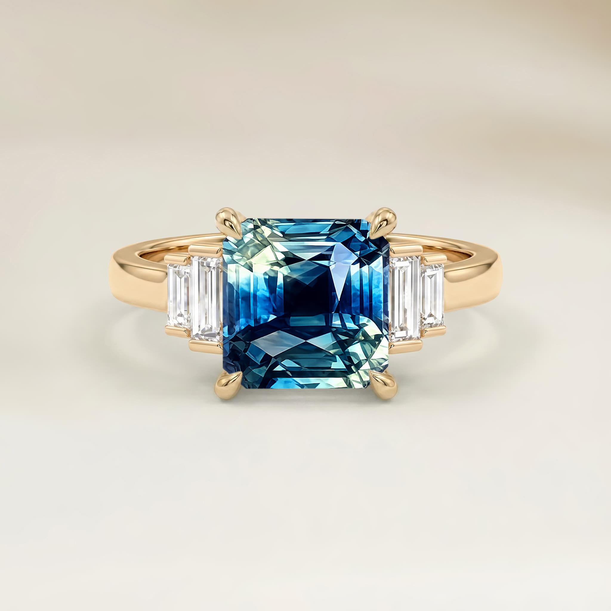 Bague Art Deco Saphir Rectangle de 1,07ct — Or Jaune 18k - vue principale