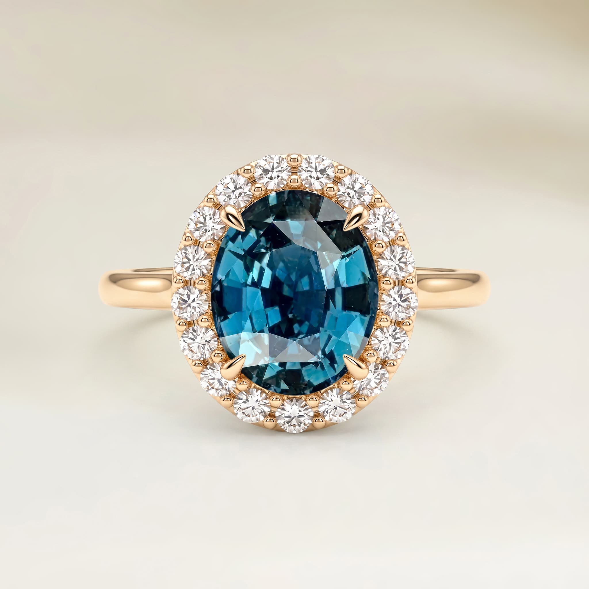 Bague Vintage Saphir Teal Ovale de 1,53ct — Or Jaune 18k - vue principale