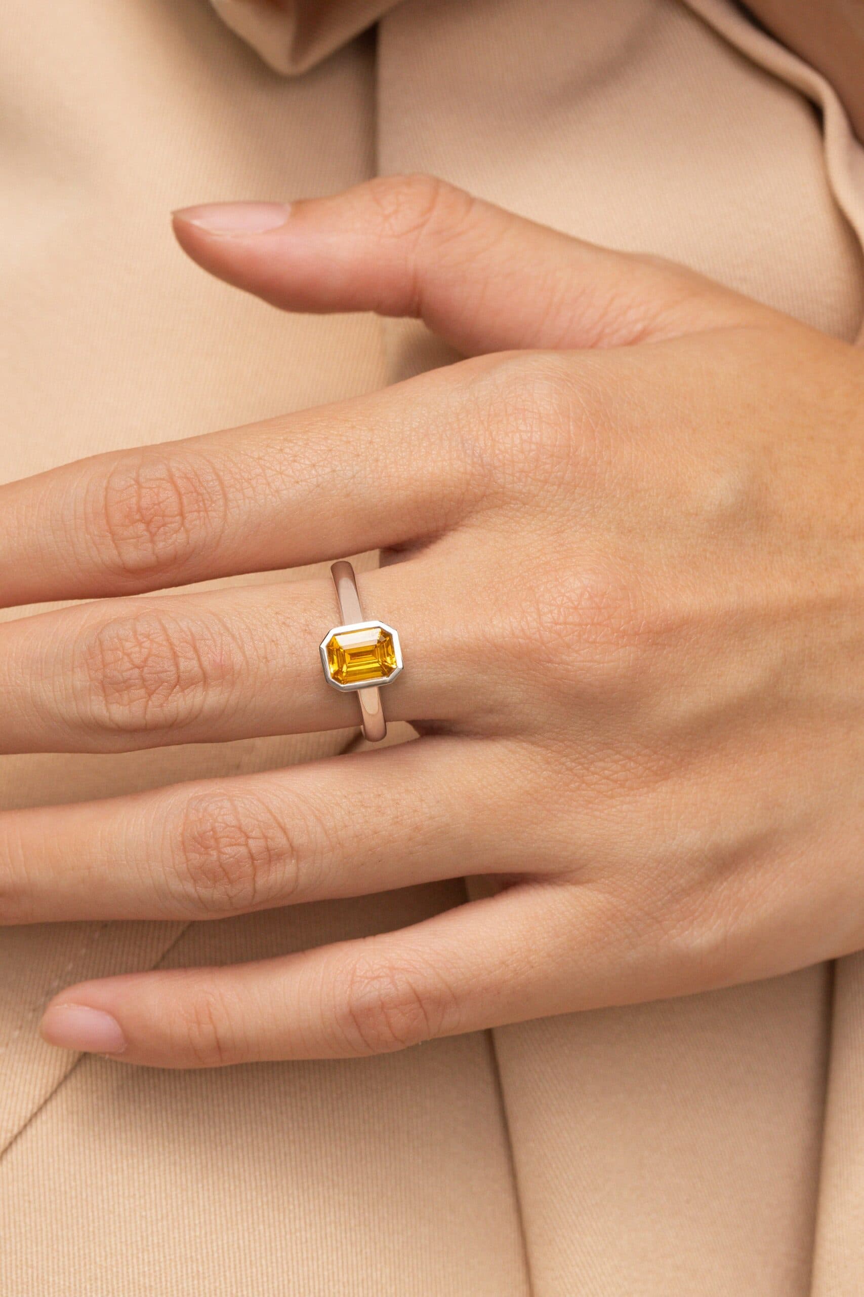 Bague saphir jaune, 1,58 ct, platine