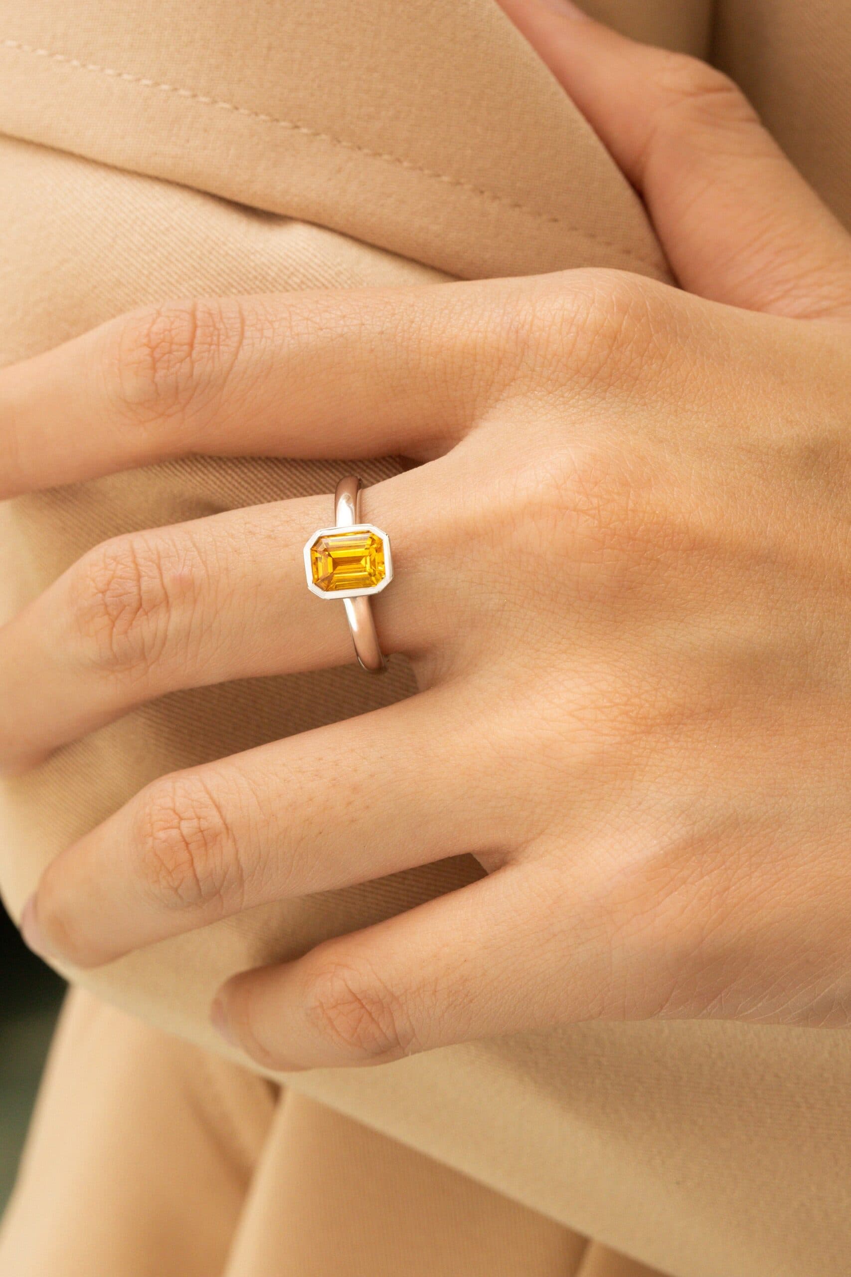 Bague saphir jaune, 1,58 ct, platine
