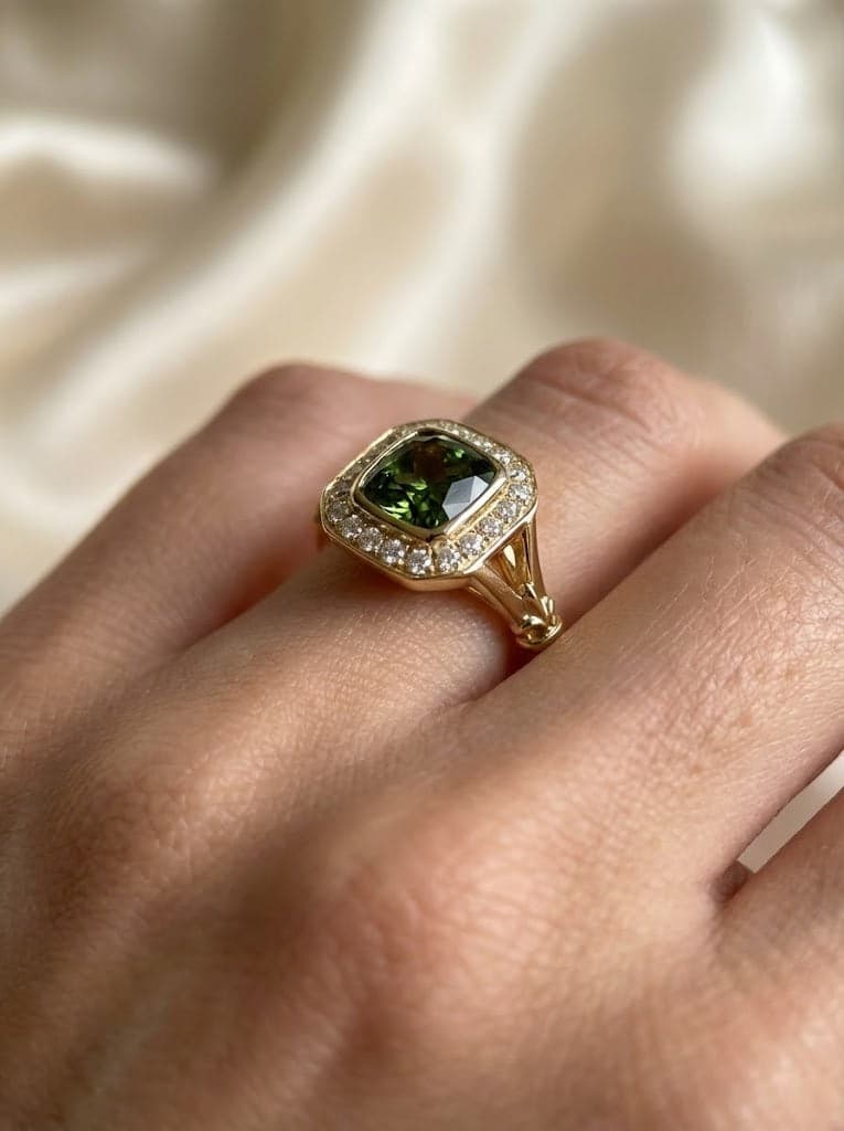 Bague de fiançailles avec un Saphir Vert