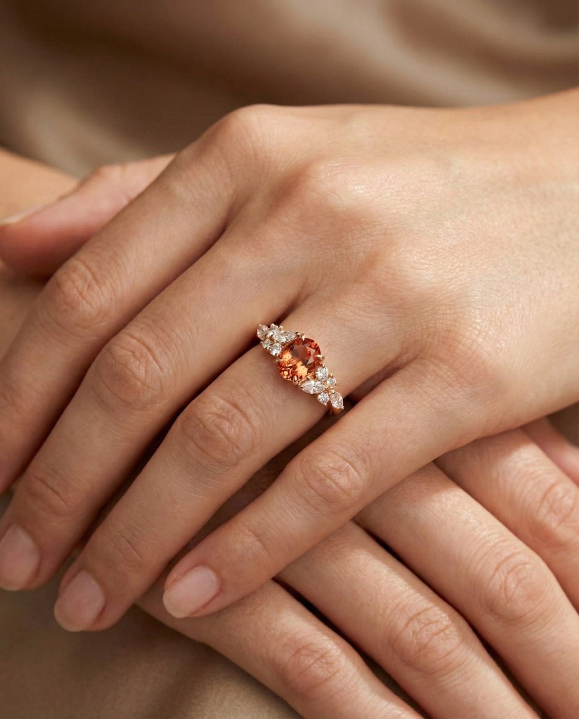 Bague de fiançailles avec Saphir Padparadscha