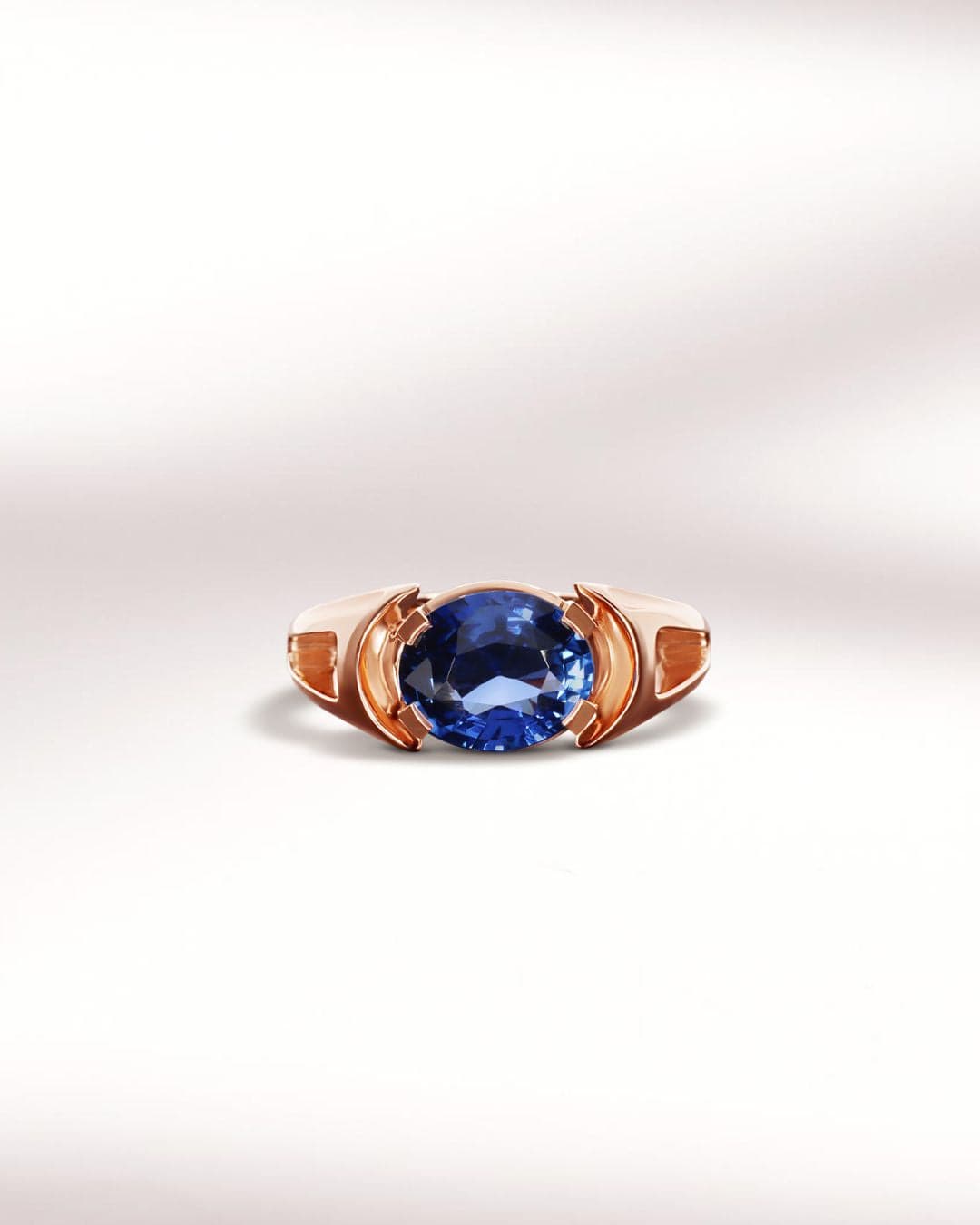 bague moderne saphir bleu or rose