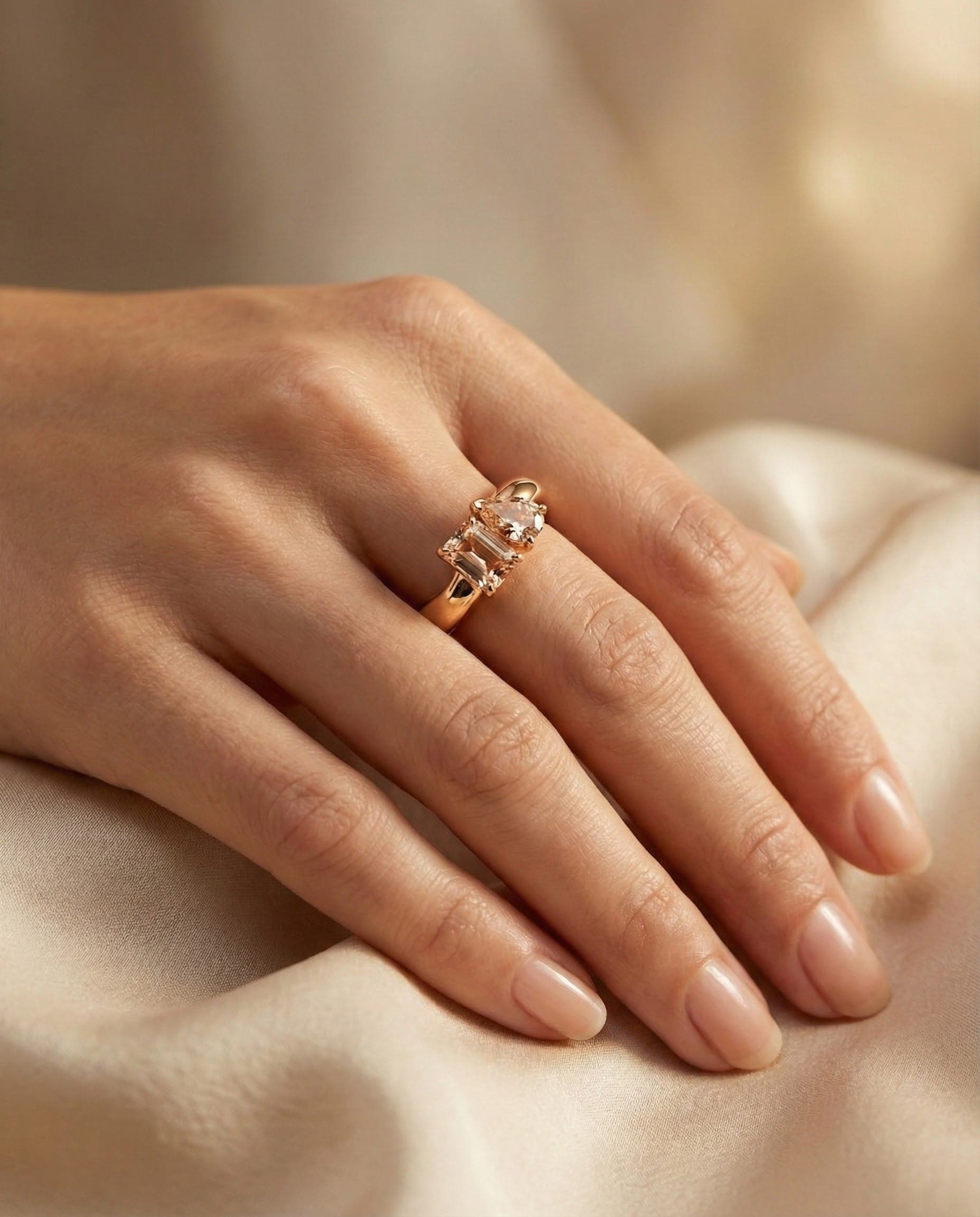 Bague de fiançailles avec saphirs pêche