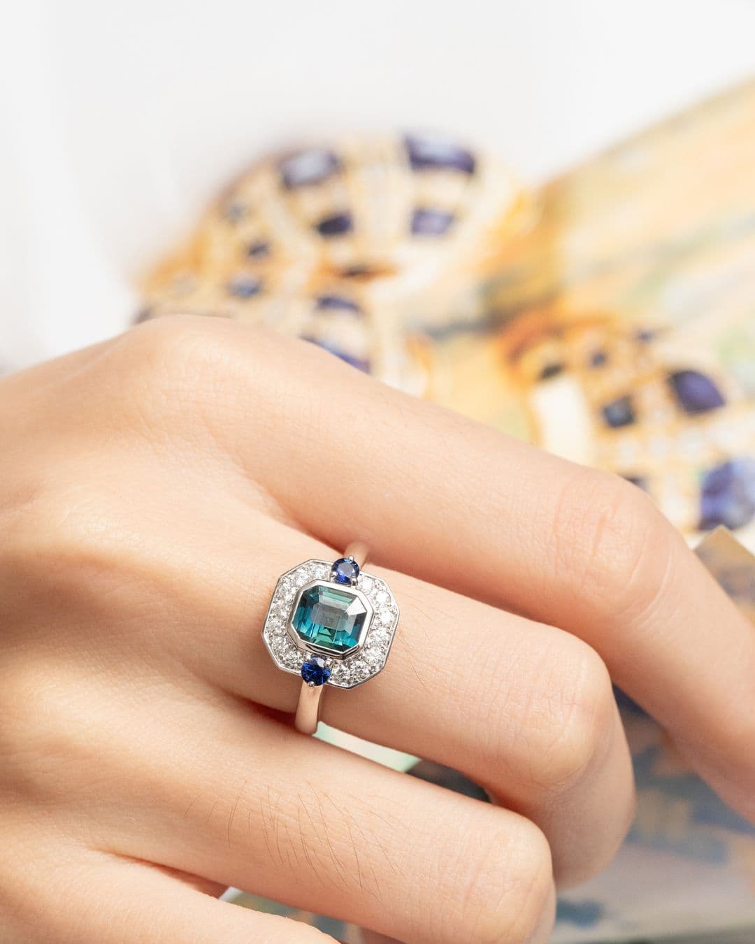 fiancailles bague art deco teal