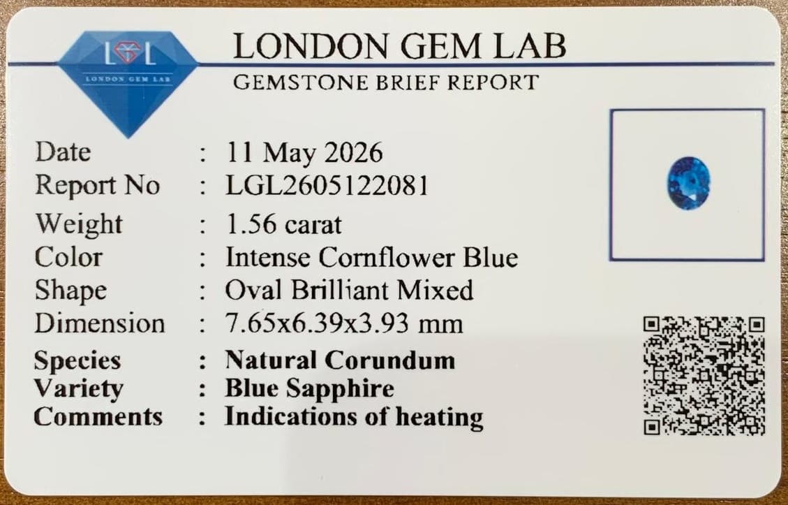 Blauer Saphir Oval 1,56 ct — Erhitzt