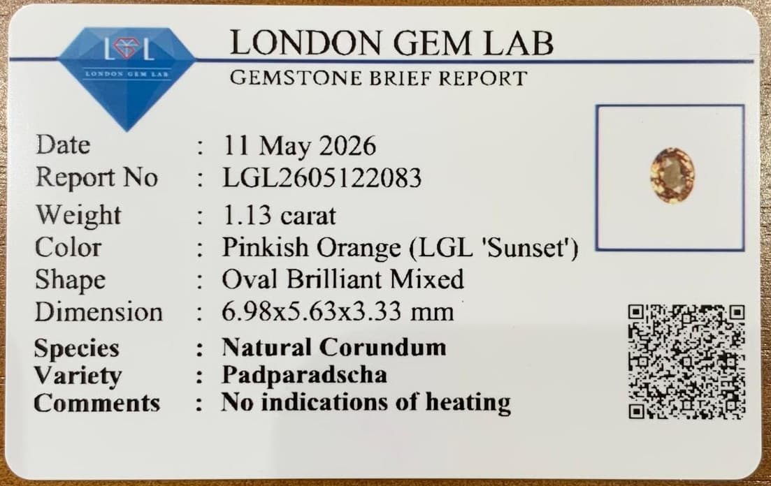 Padparadscha Saphir Oval 1,13 ct — Unbehandelt