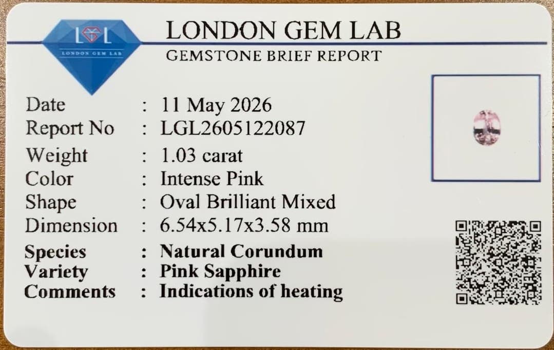 Ovaler Rosa Saphir von 1,03 ct