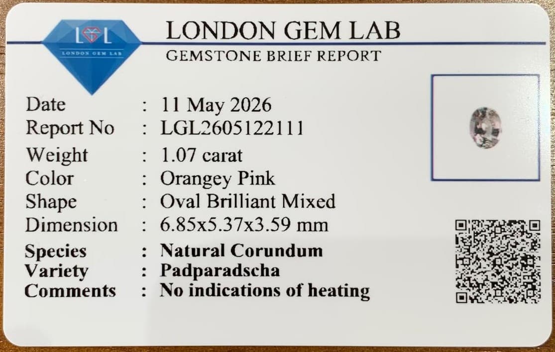 Padparadscha-Saphir Oval 1,07ct — Unbehandelt
