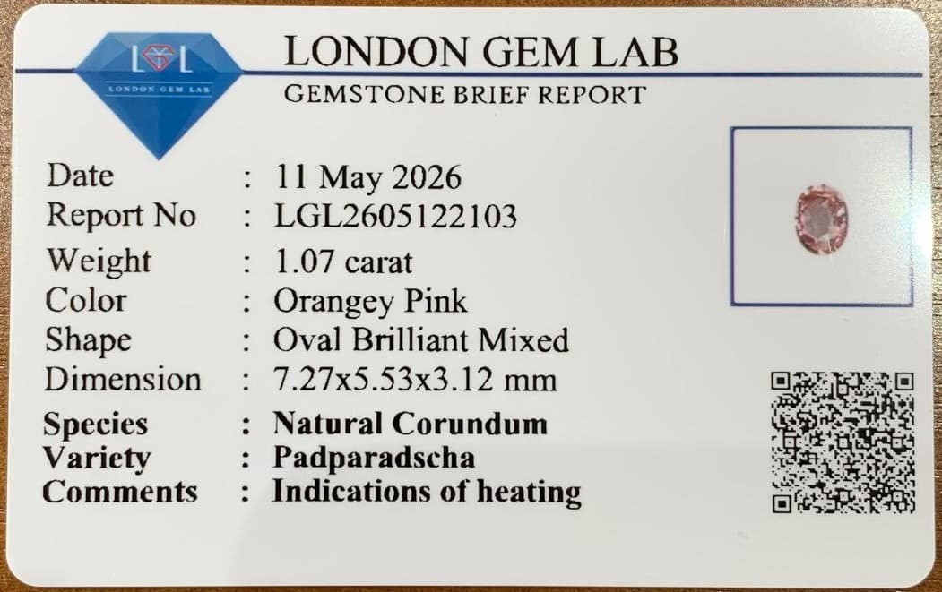 Padparadscha-Saphir Oval 1,07 ct — Erhitzt (2)