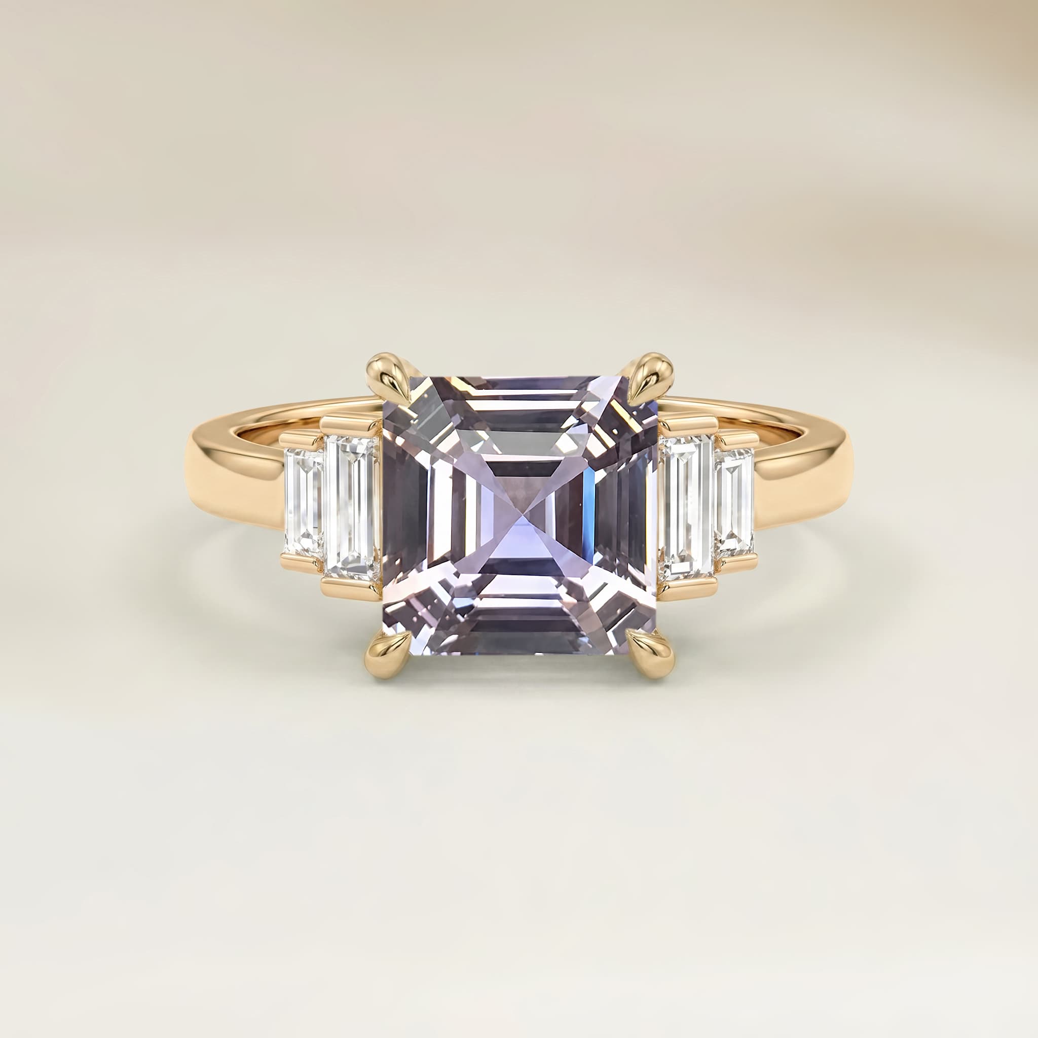 Bague Art Deco Saphir Violet Emerald Cut de 3,56ct — Or Jaune 18k - vue principale