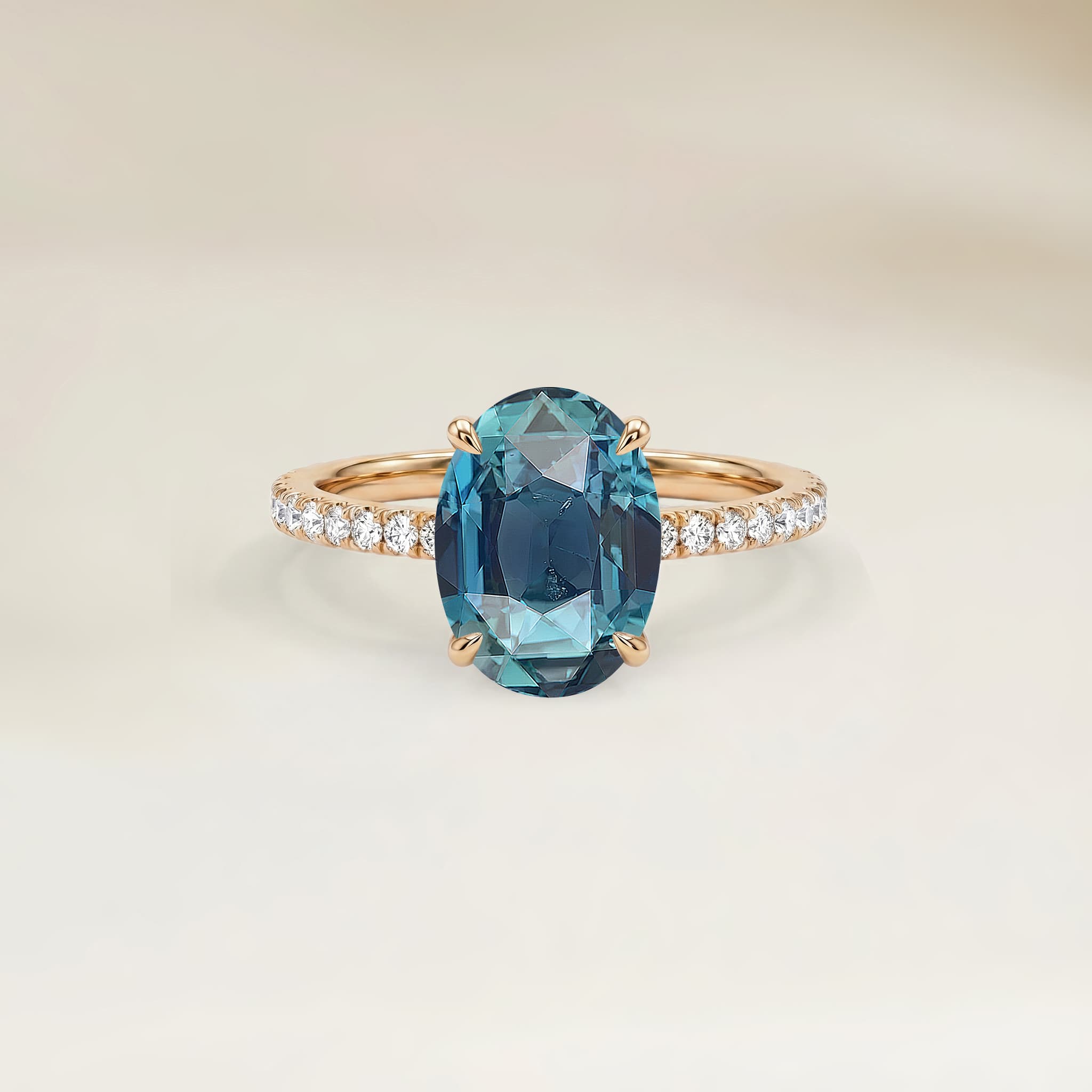 Bague Solitaire Saphir Teal Ovale de 2,01ct — Or Jaune 18k - vue principale