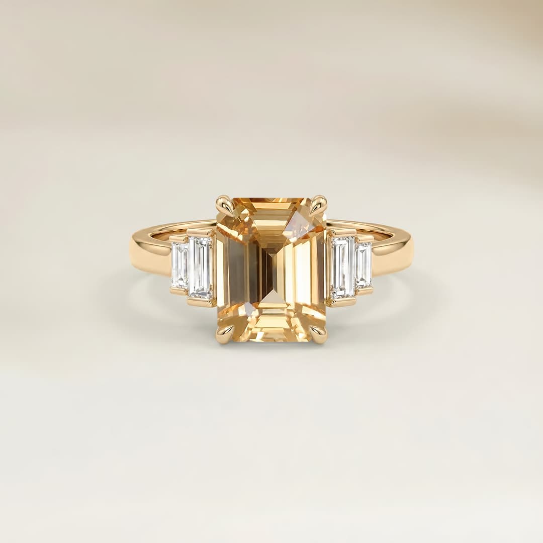 Art Deco Orange Sapphire Emerald Cut Ring 1.16ct