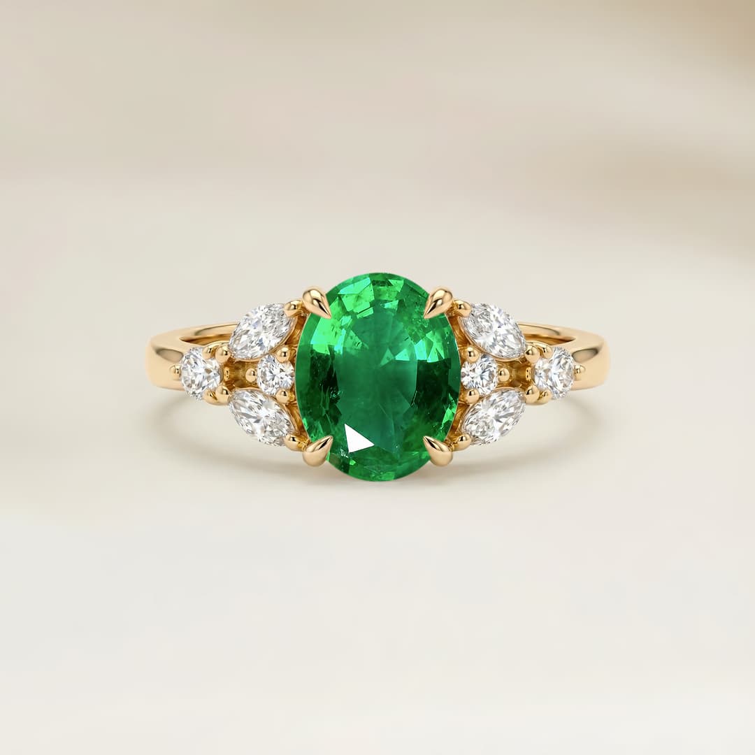 Anello Floral Smeraldo dello Zambia Ovale da 1,60ct