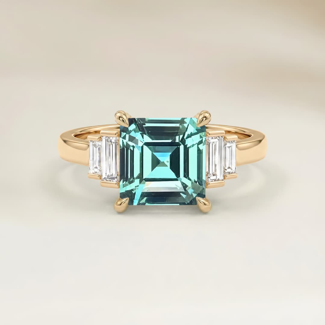 Anello Art Déco Zaffiro Teal Emerald Cut da 1,20ct