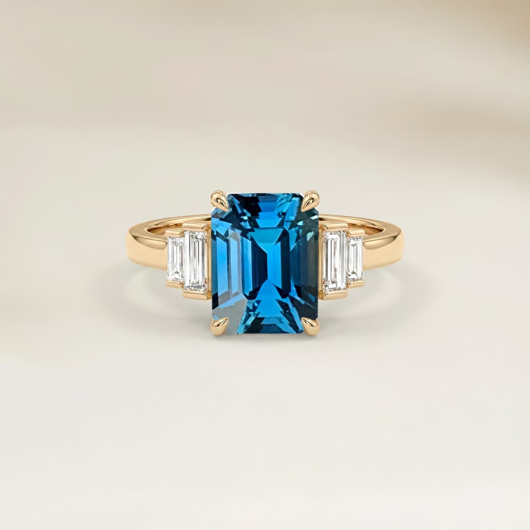 Ring Art Déco Teal-Saphir Emerald Cut 1,11 ct