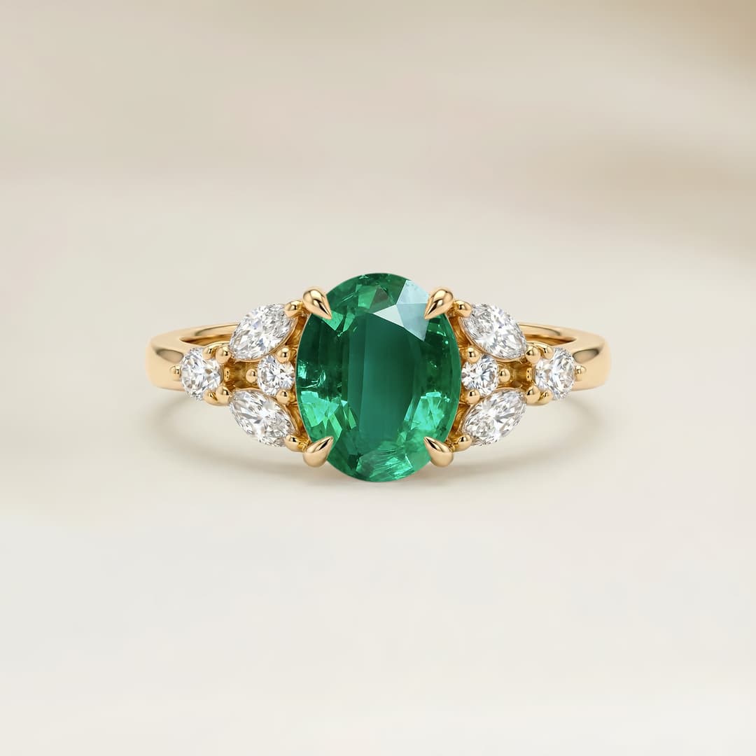 Ring Floral Sambischer Smaragd Oval 1,98ct