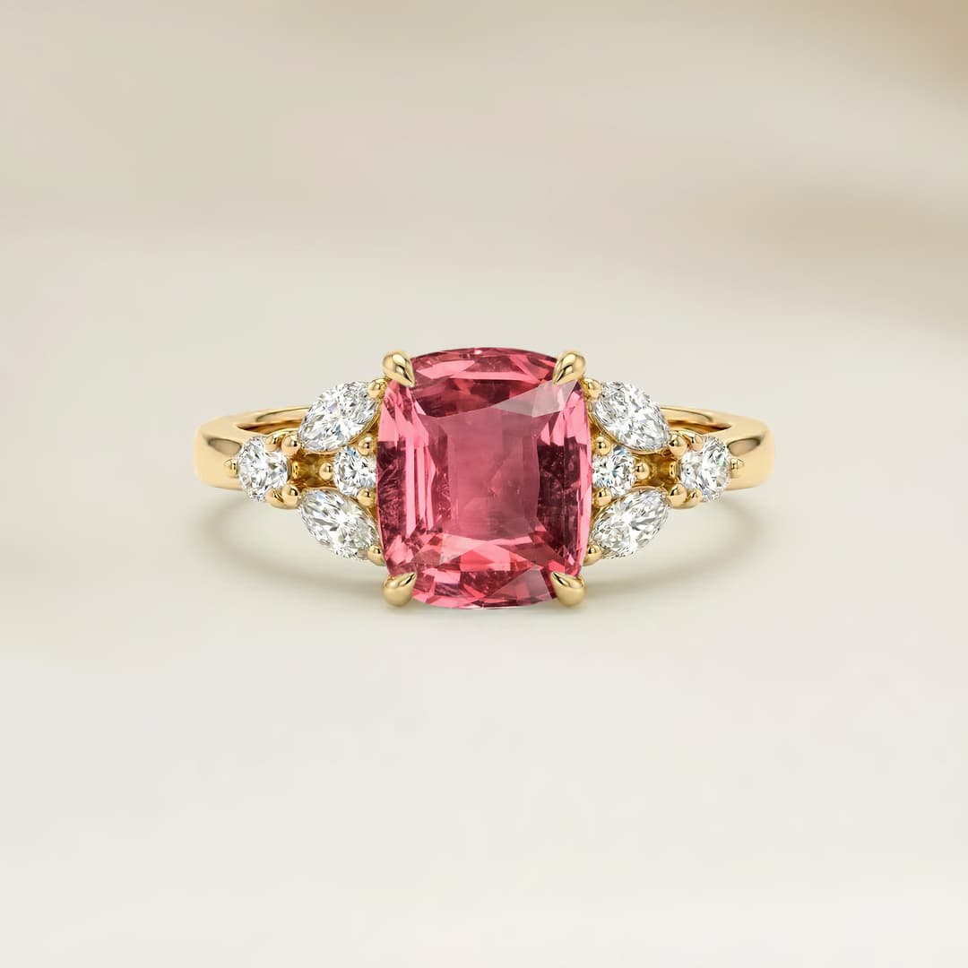 Ring Floral Padparadscha-Saphir Kissen 1,54 kt