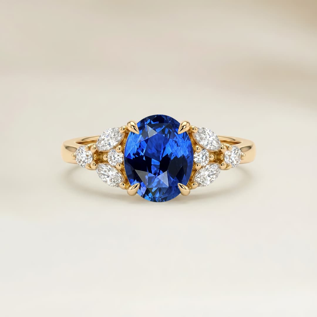Ring Floral Blauer Saphir Oval 1,76ct