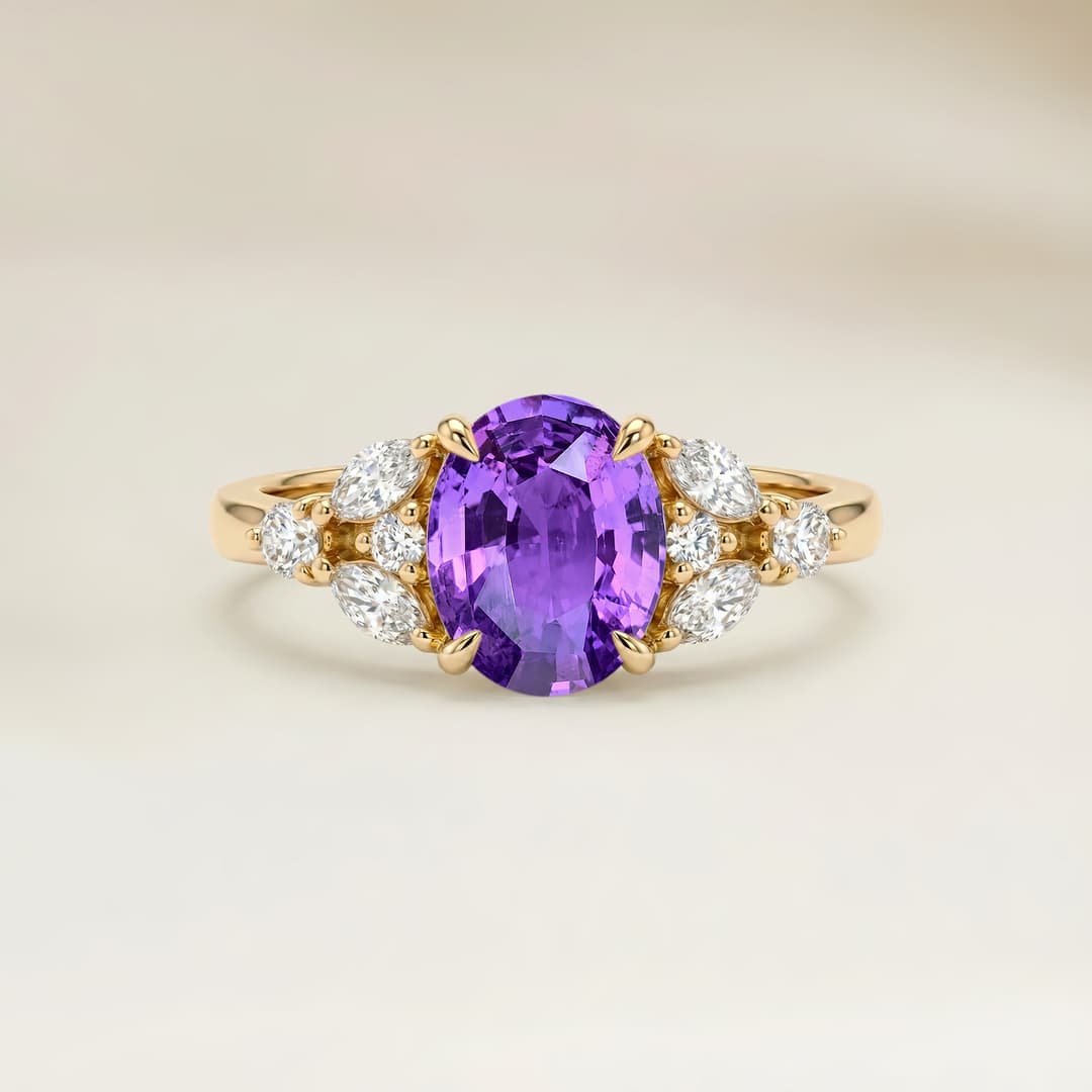 Floraler Ring Violetter Ovaler Saphir 1,11 ct