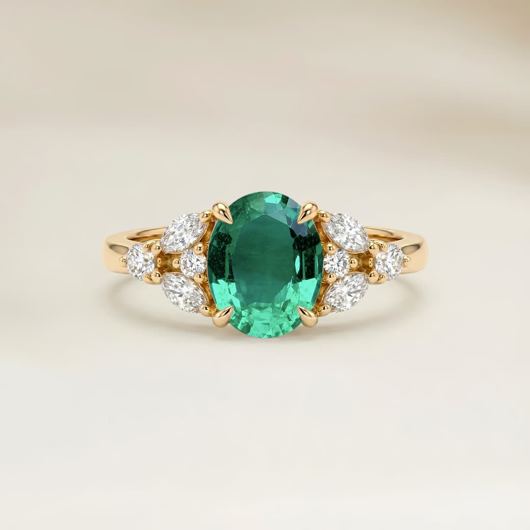 Floraler Ring Sambischer Smaragd Oval 1,08 ct