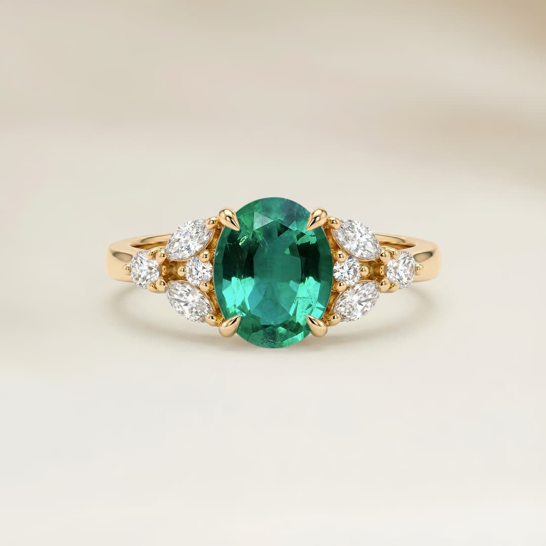 Floral Oval Zambian Emerald Ring, 1.05ct
