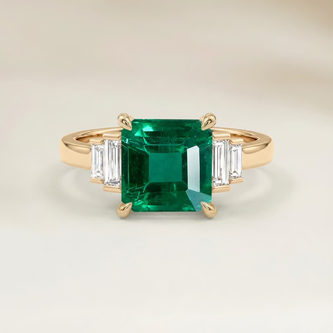 Art Deco Ring with 0.67ct Rectangle Zambian Emerald
