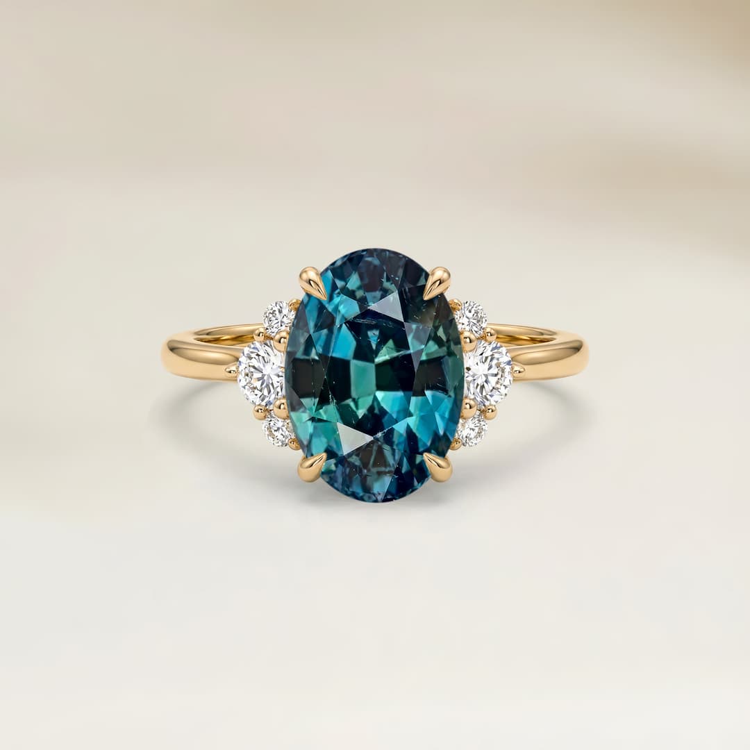 Bague Epaulé Saphir Teal Ovale de 1,67ct