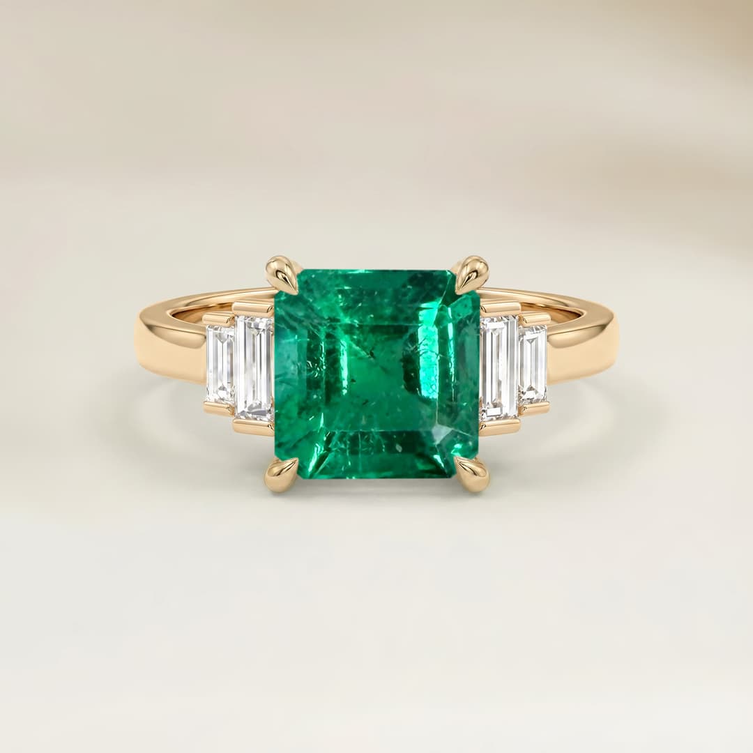 Anillo Art Déco Esmeralda de Zambia Talla Cuadrada de 0,96ct