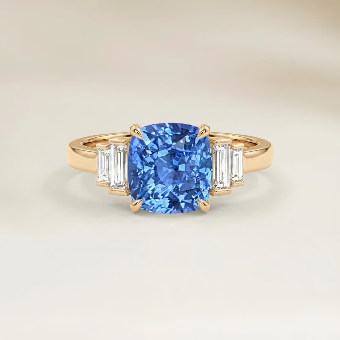 Ring Art Déco Blauer Saphir Kissen 2,71 ct